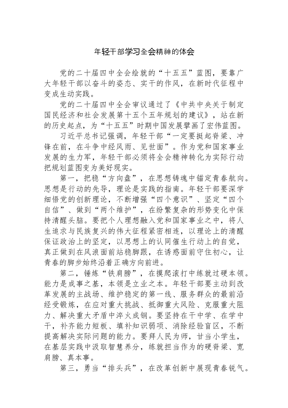 年轻干部学习党的二十届四中全会精神的体会