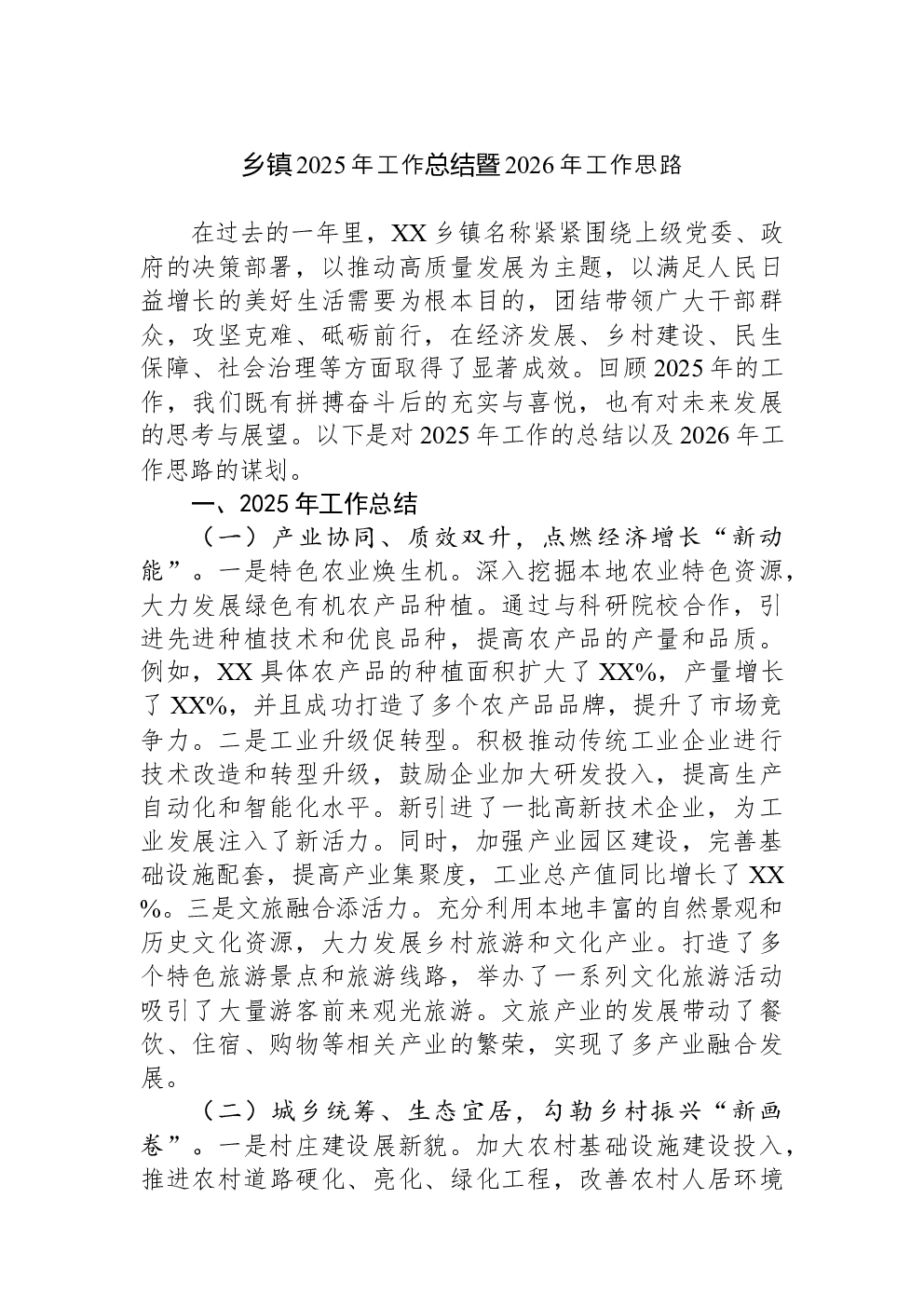 乡镇2025年工作总结暨2026年工作思路